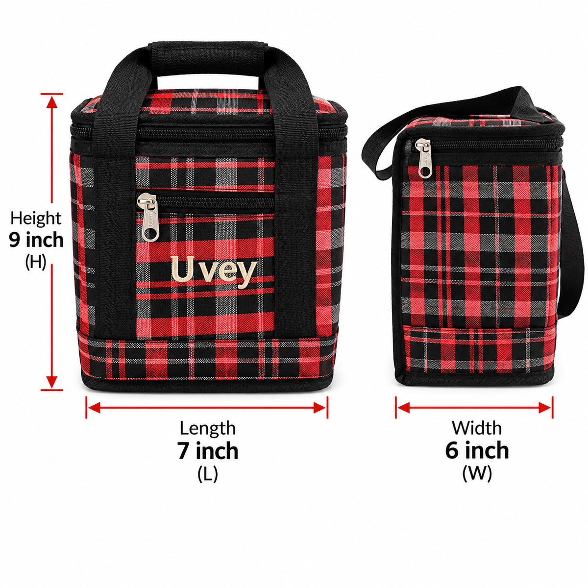 Insulated Lunch Bag for Men & Women | 2 Zipper Compartments with Side Pocket | Stylish Checkered Lunch Bag with Shoulder Strap