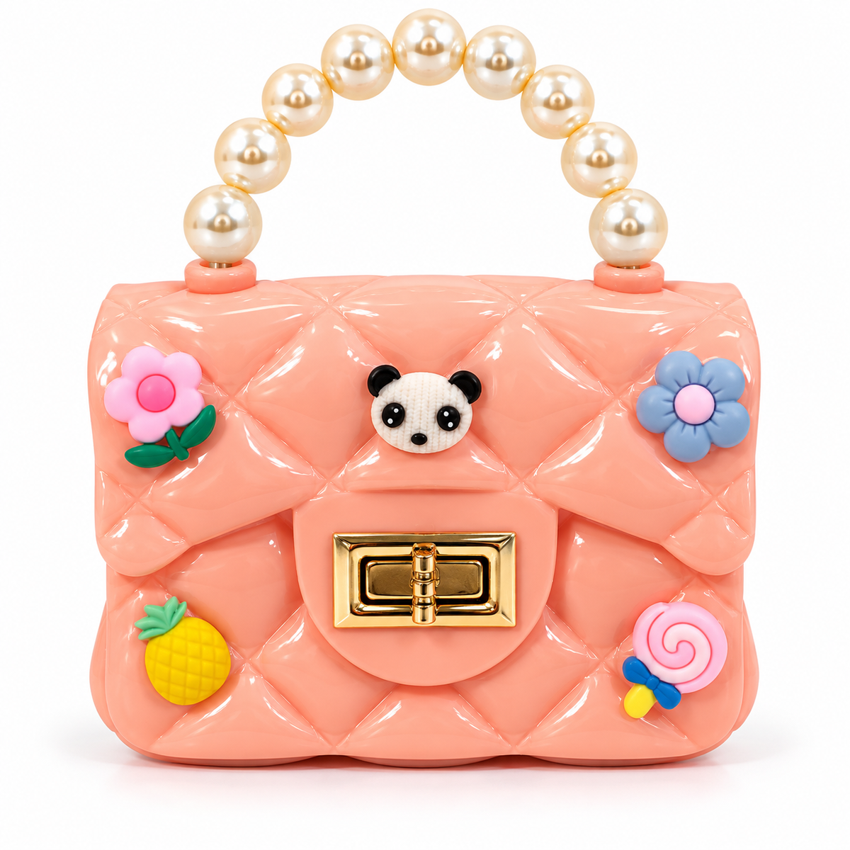 Girls Quilted Sling Bag with Pearl Handle & Gold Chain | Stylish Mini Shoulder Bag for Party & Casual Use