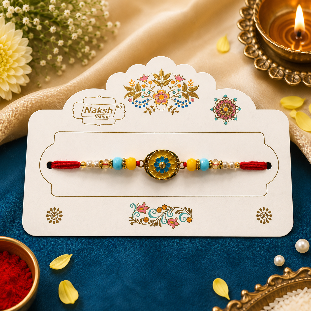 Premium Designer Rakhi for Brother - Elegant Red & Green Rakhi