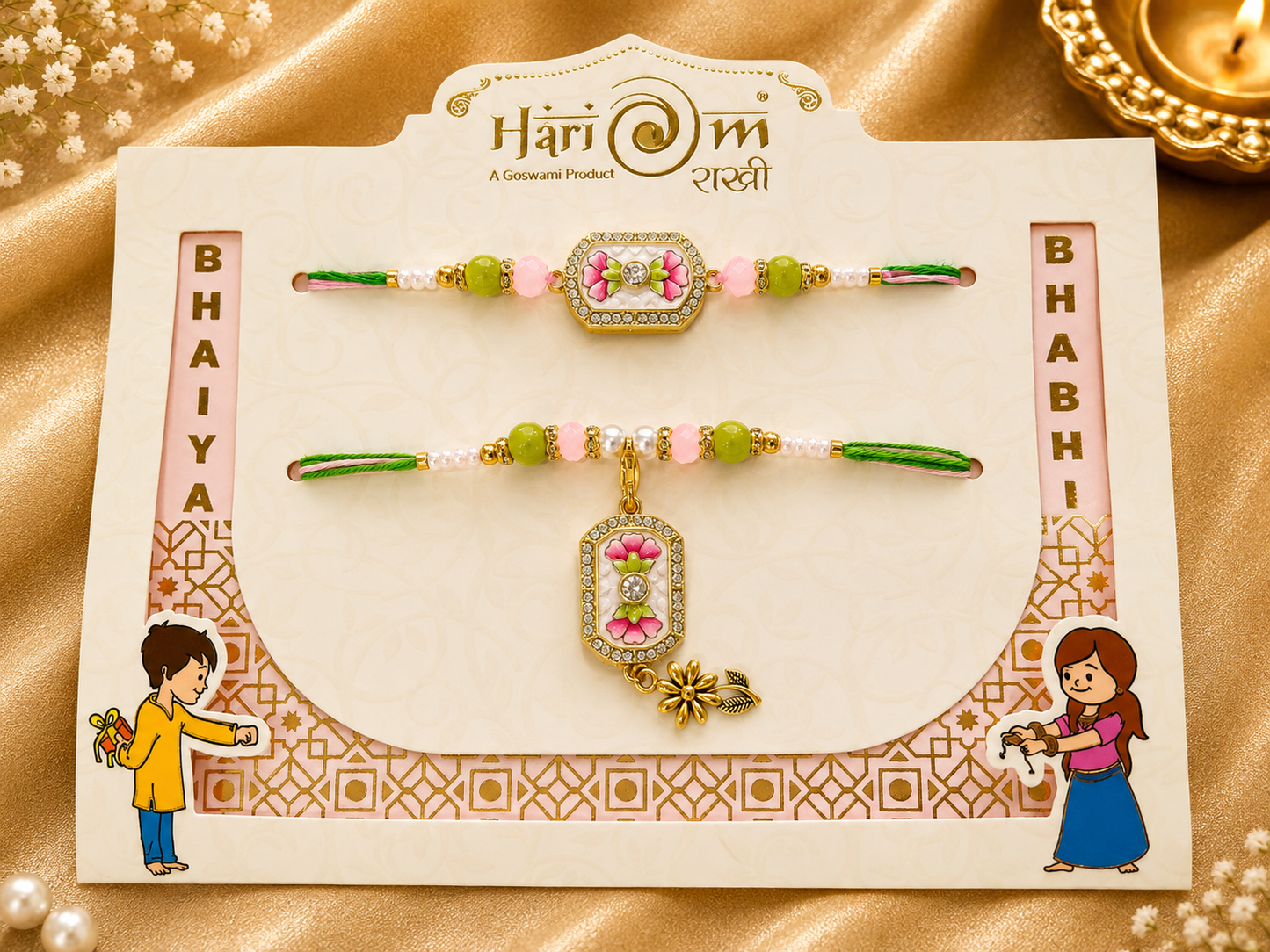 Premium Bhaiya Bhabhi Rakhi Set | Floral Designer Couple Rakhi | Elegant Rakhi Combo