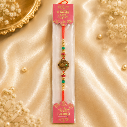 AD Spiritual Rakhi | Premium Round Metal Charm Rakhi | Designer Rakhi