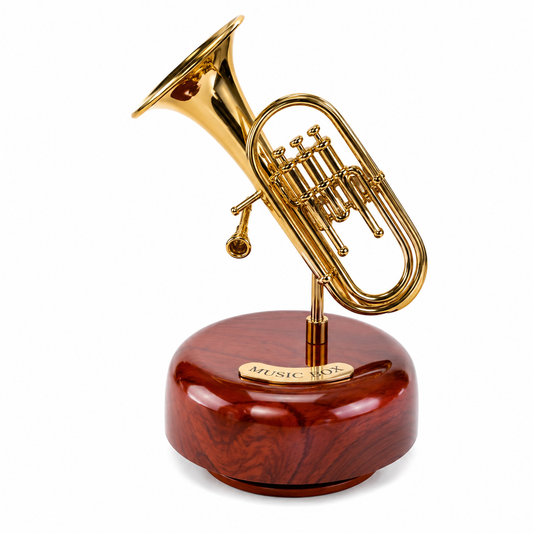Premium Trumpet Wind-Up Music Box Wooden Design Showpiece