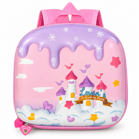 Girls Kids Backpack | 1 Zipper Cute Princess Castle School Bag | Pink &amp; Purple Lightweight Backpack