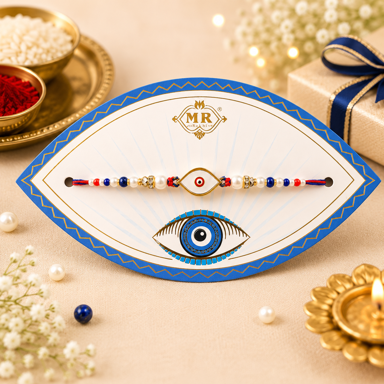 Premium AD Evil Eye Rakhi for Brother – Designer Nazar Rakhi