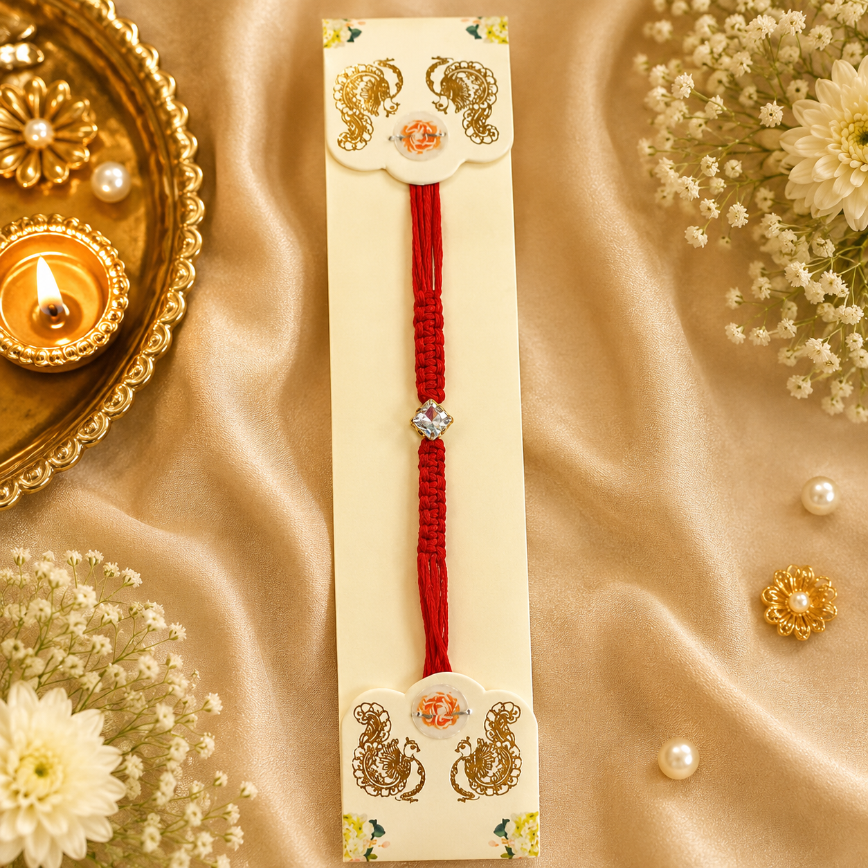 Minimal Crystal Stone Thread Rakhi | Handwoven Designer Rakhi | Premium Brother Rakhi