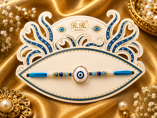 Premium AD Evil Eye Rakhi for Brother – Luxury Nazar Raksha Bandhan Special