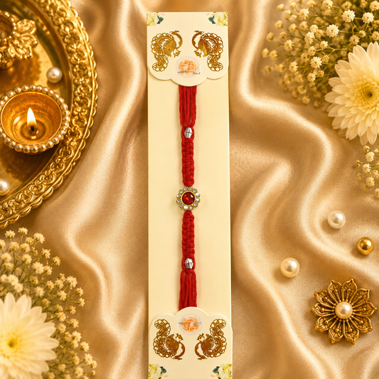 Premium Red Stone Rakhi | Designer Crystal Rakhi | Elegant Brother Rakhi