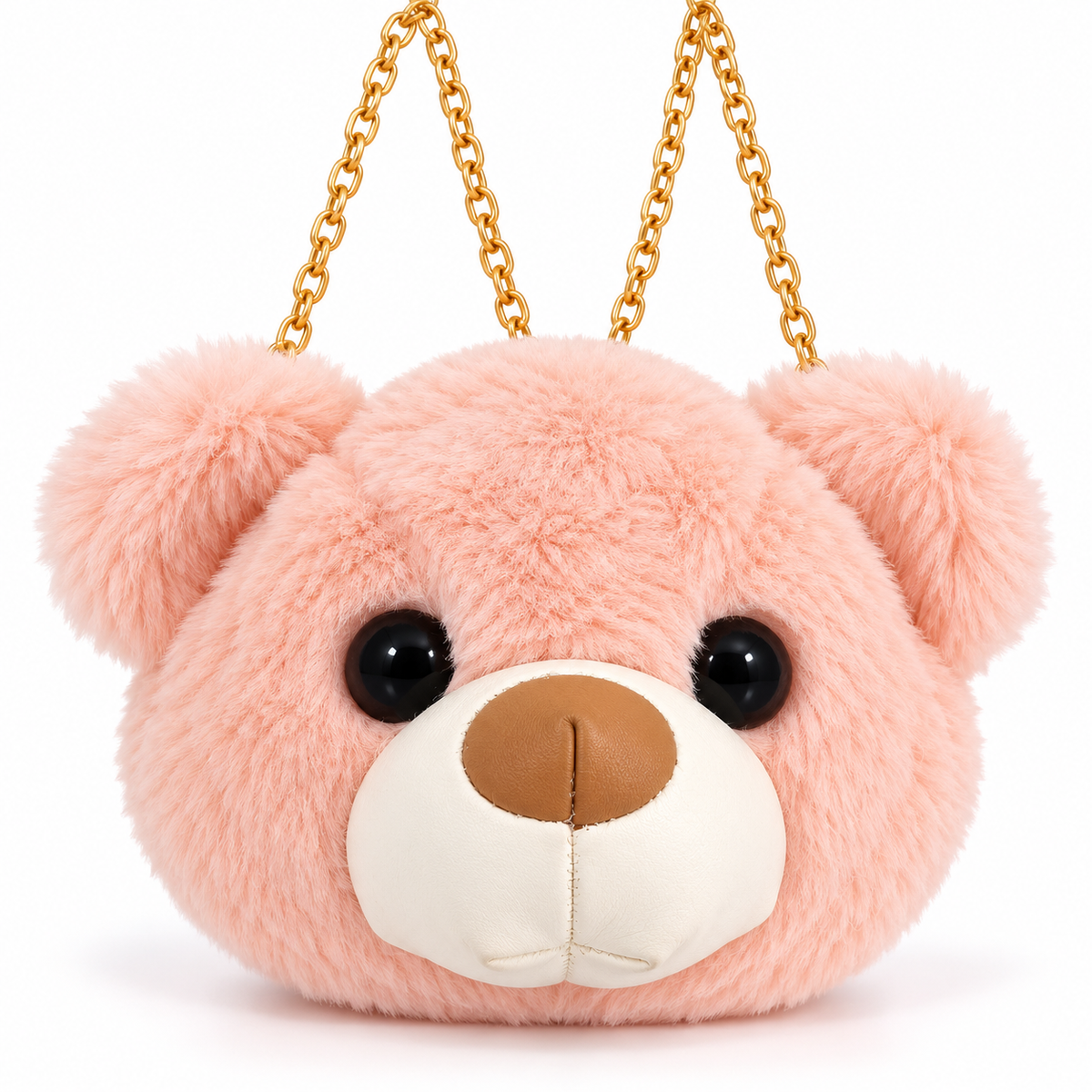 Cute Teddy Bear Fur Sling Bag for Girls & Women | Plush Bear Face Crossbody Shoulder Bag with Gold Chain