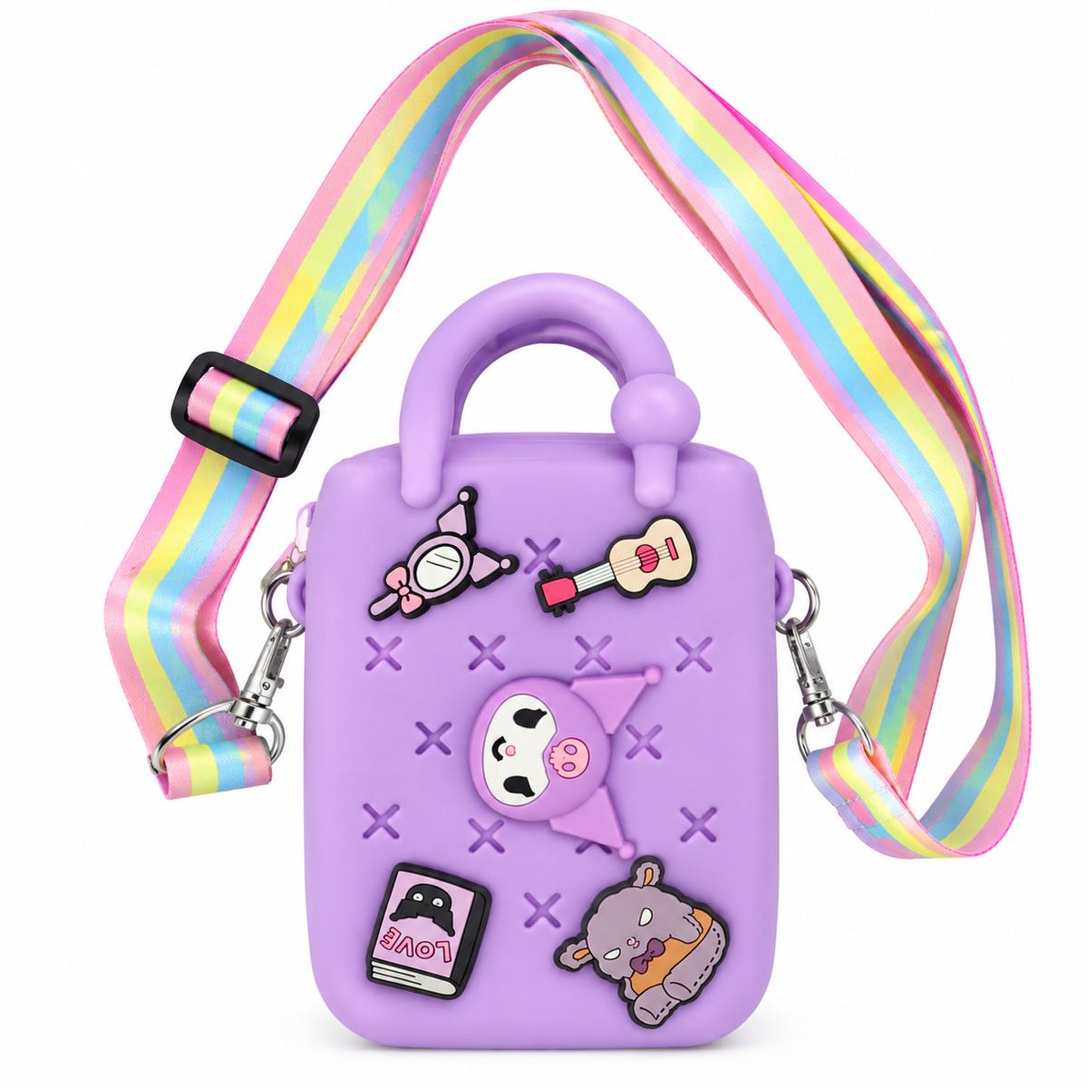 Kids Girls Mini Sling Bag | Cute Cartoon Printed Crossbody Bag with Adjustable Rainbow Strap & Top Handle