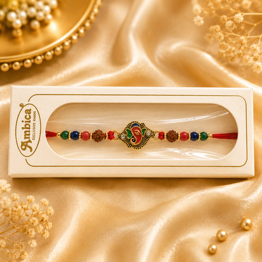 Shree Ganesh Rakhi | Premium Metal Charm Rakhi | Spiritual Designer Rakhi