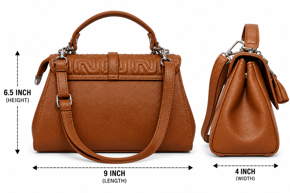 Elegant Brown Textured Handbag with Long Shoulder Strap & Mini Pouch