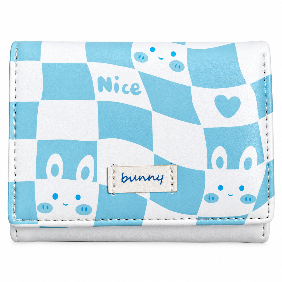 Kawaii Cartoon Animal Print Mini Tri-Fold Wallet– Cute Bunny Panda Checkerboard Pocket Purse Coin Card Holder