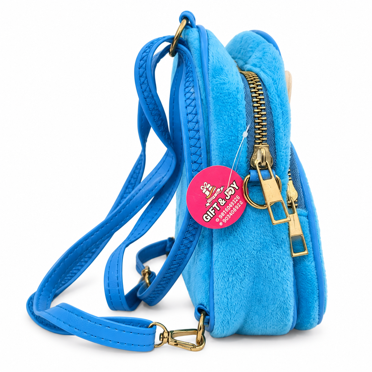 Cute Blue Cat Kids Mini Backpack for Girls | 2 Zipper Plush Backpack with Adjustable Straps | Stylish Small Day Bag