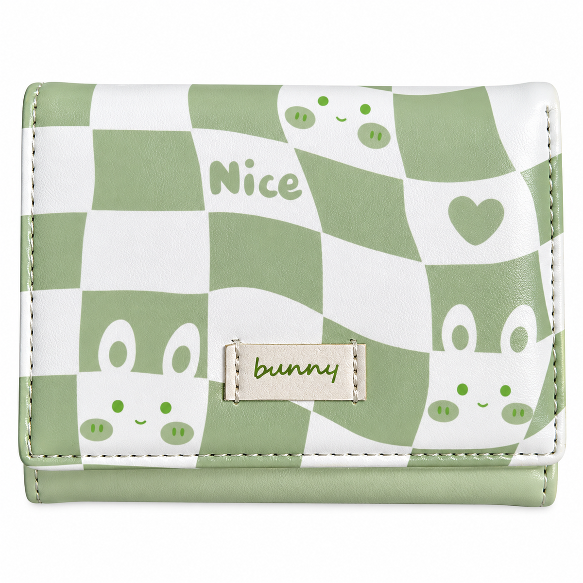 Kawaii Cartoon Animal Print Mini Tri-Fold Wallet– Cute Bunny Panda Checkerboard Pocket Purse Coin Card Holder
