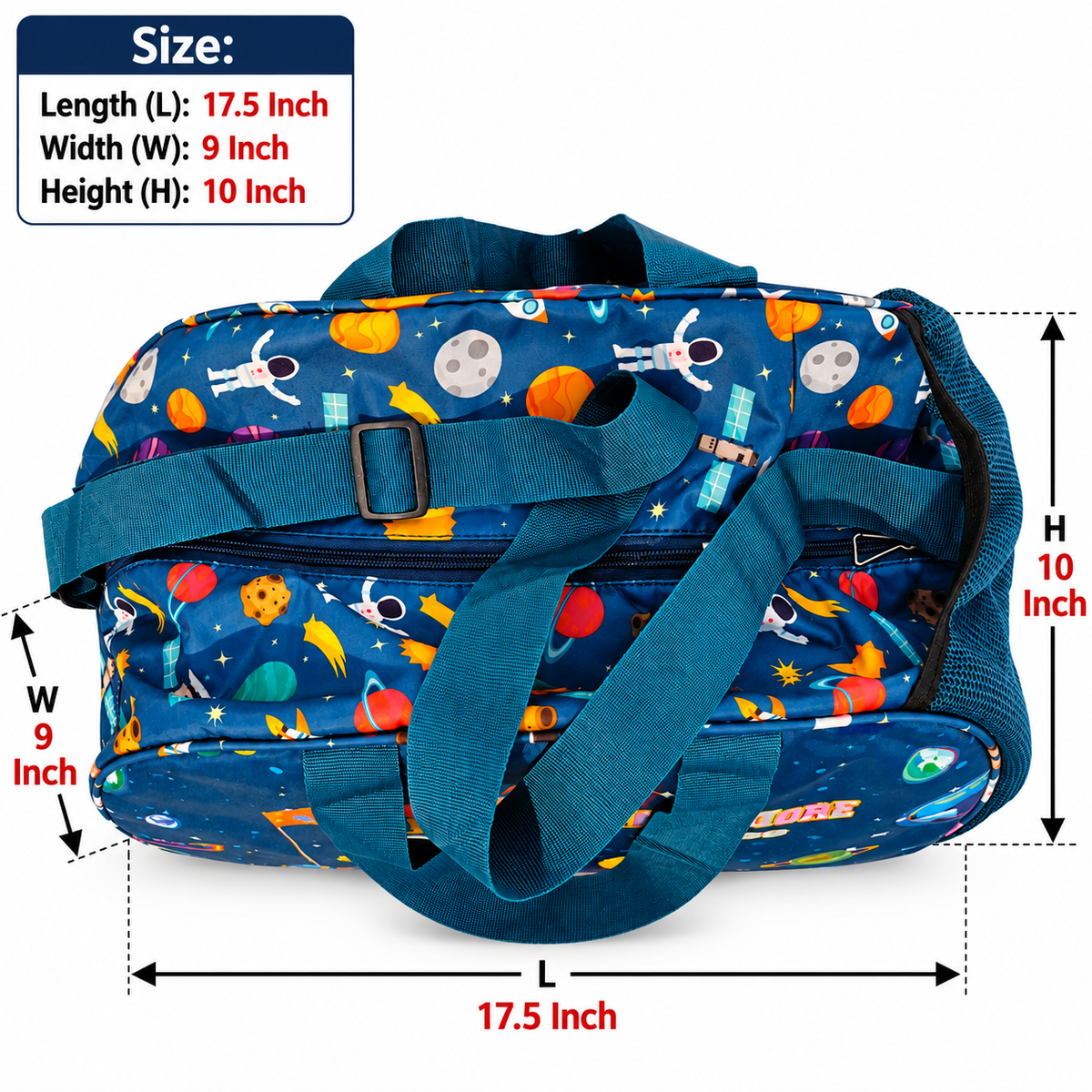 Space Theme Travel Duffle Bag | 2 Zipper Spacious Carry Bag for Boys & Girls | Astronaut & Planet Printed Travel Bag