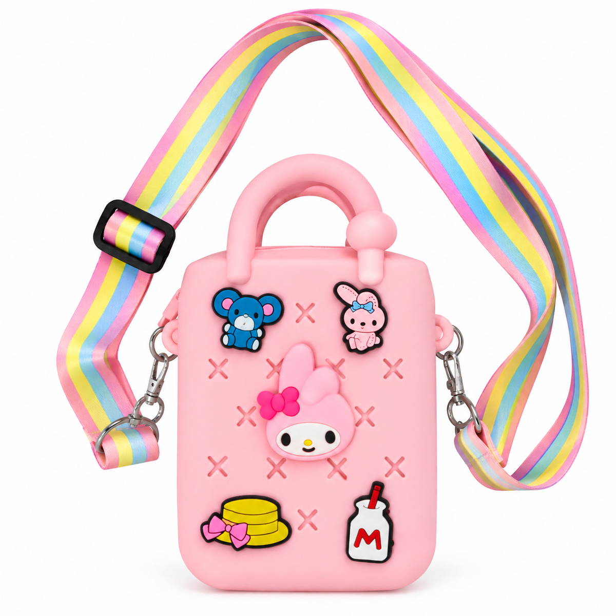 Kids Girls Mini Sling Bag | Cute Cartoon Printed Crossbody Bag with Adjustable Rainbow Strap & Top Handle