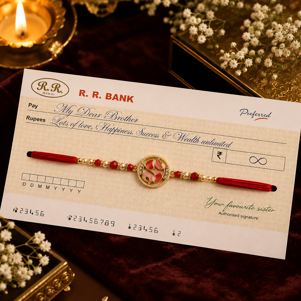Designer Cheque Card Rakhi with AD Heavy Metal Pendant | Raksha Bandhan Special
