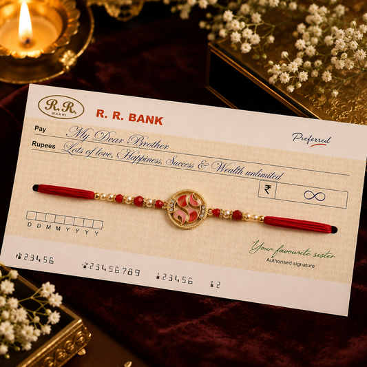 Designer Cheque Card Rakhi with AD Heavy Metal Pendant | Raksha Bandhan Special