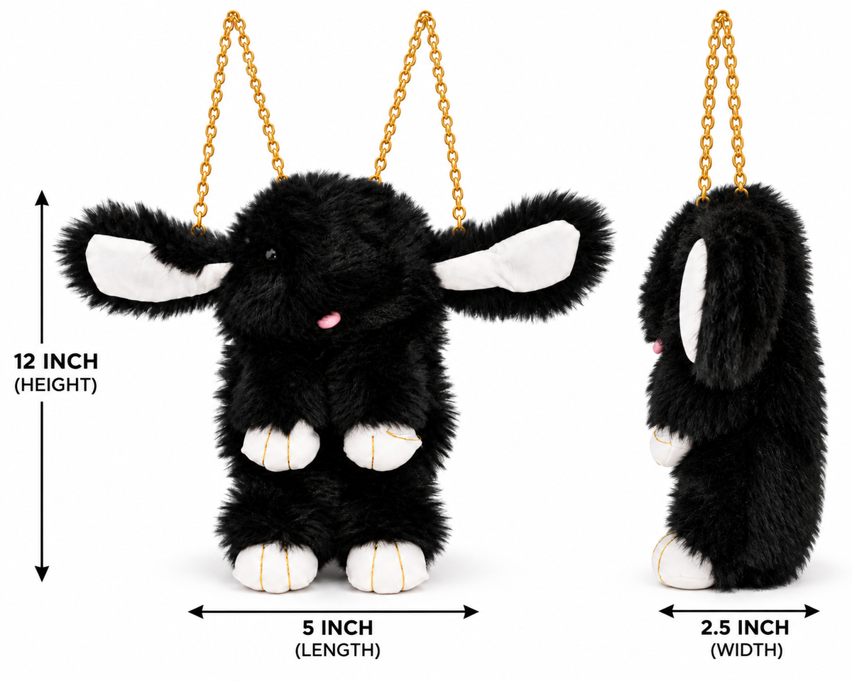 Cute Bunny Plush Sling Bag for Kids | 1 Zipper Soft Fur Crossbody Bag with Golden Chain Strap