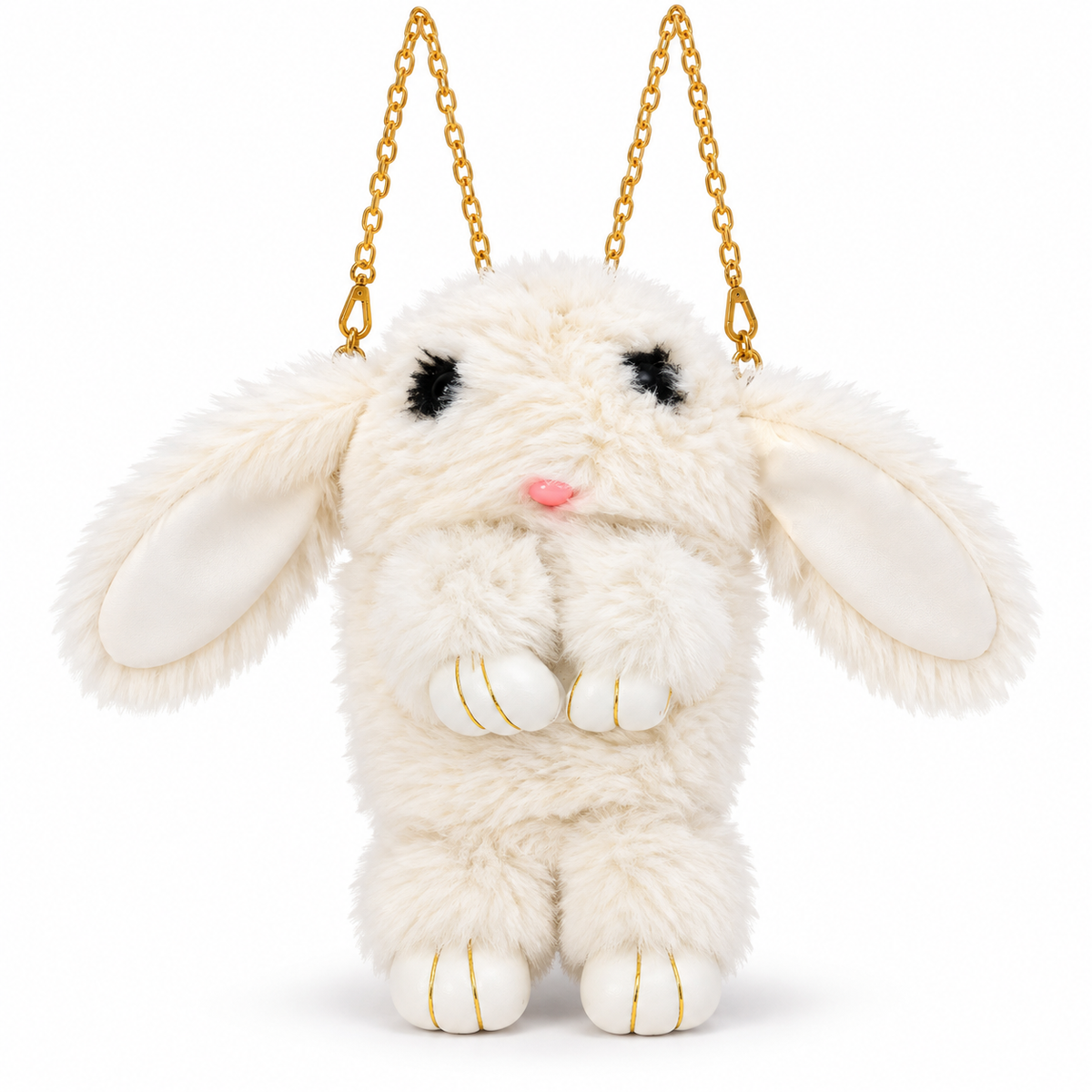 Cute Bunny Plush Sling Bag for Kids | 1 Zipper Soft Fur Crossbody Bag with Golden Chain Strap