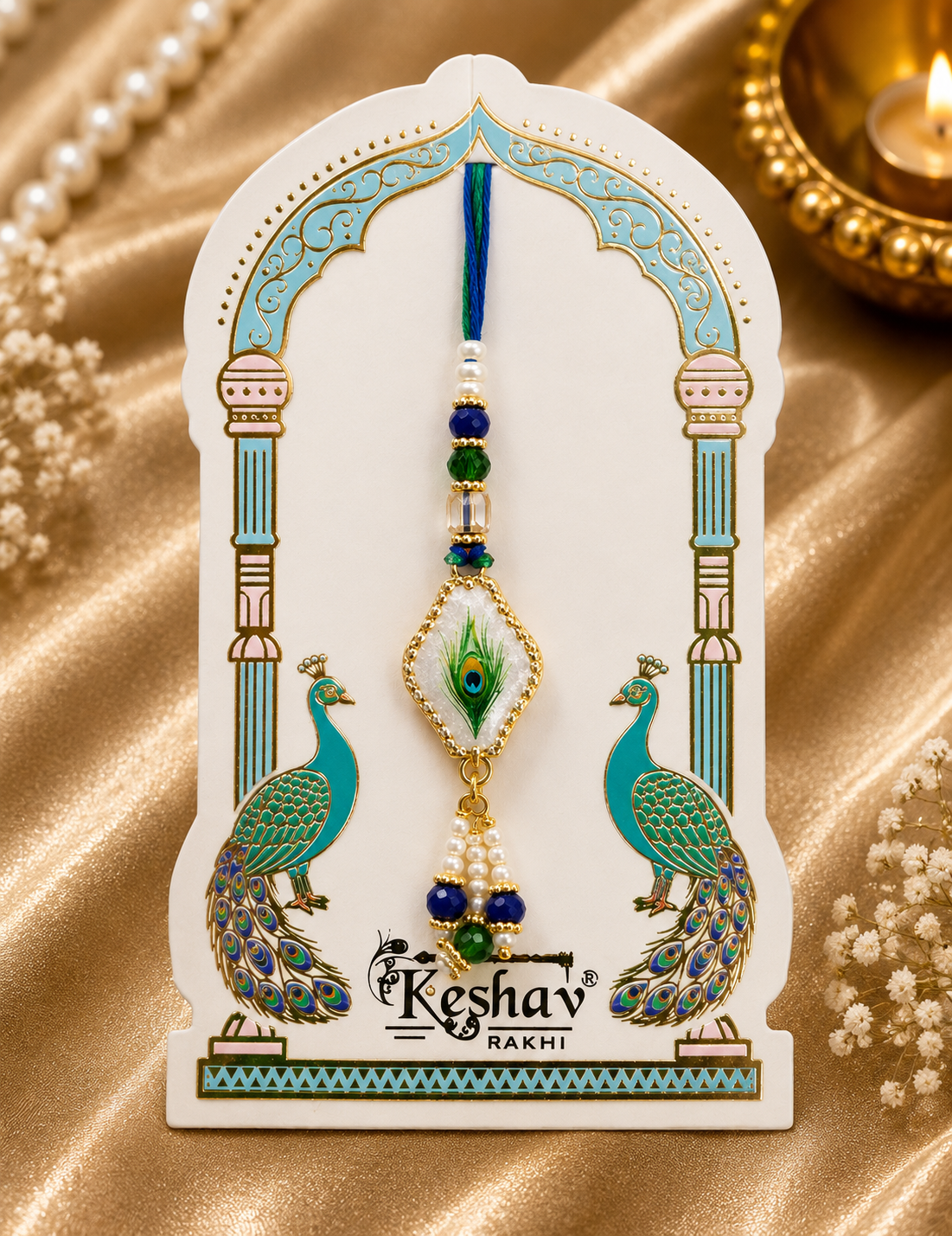 Premium Peacock Lumba Rakhi | Designer Bhabhi Rakhi | Elegant Feather Charm Lumba