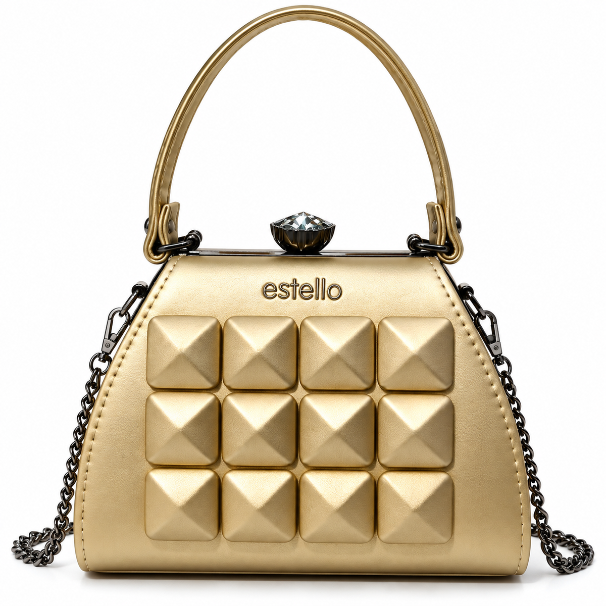 Elegant Gold Party Clutch with Chain Strap & Embellished Design Sling Bag / Handbag