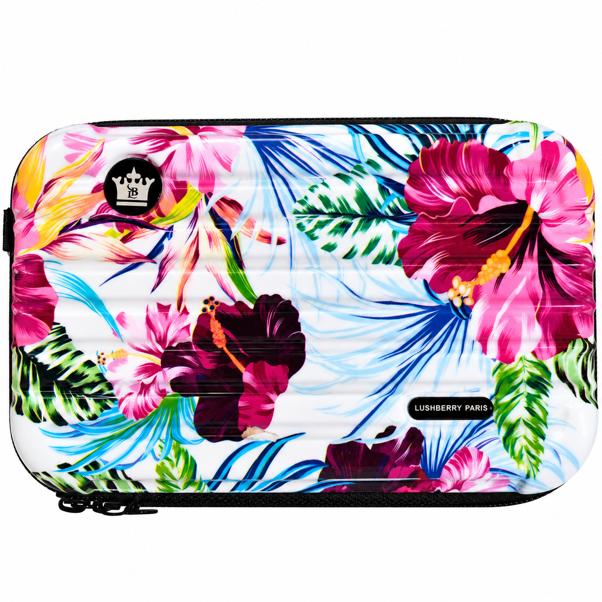 floral hard shell crossbody sling bag with adjustable strap and zip closure