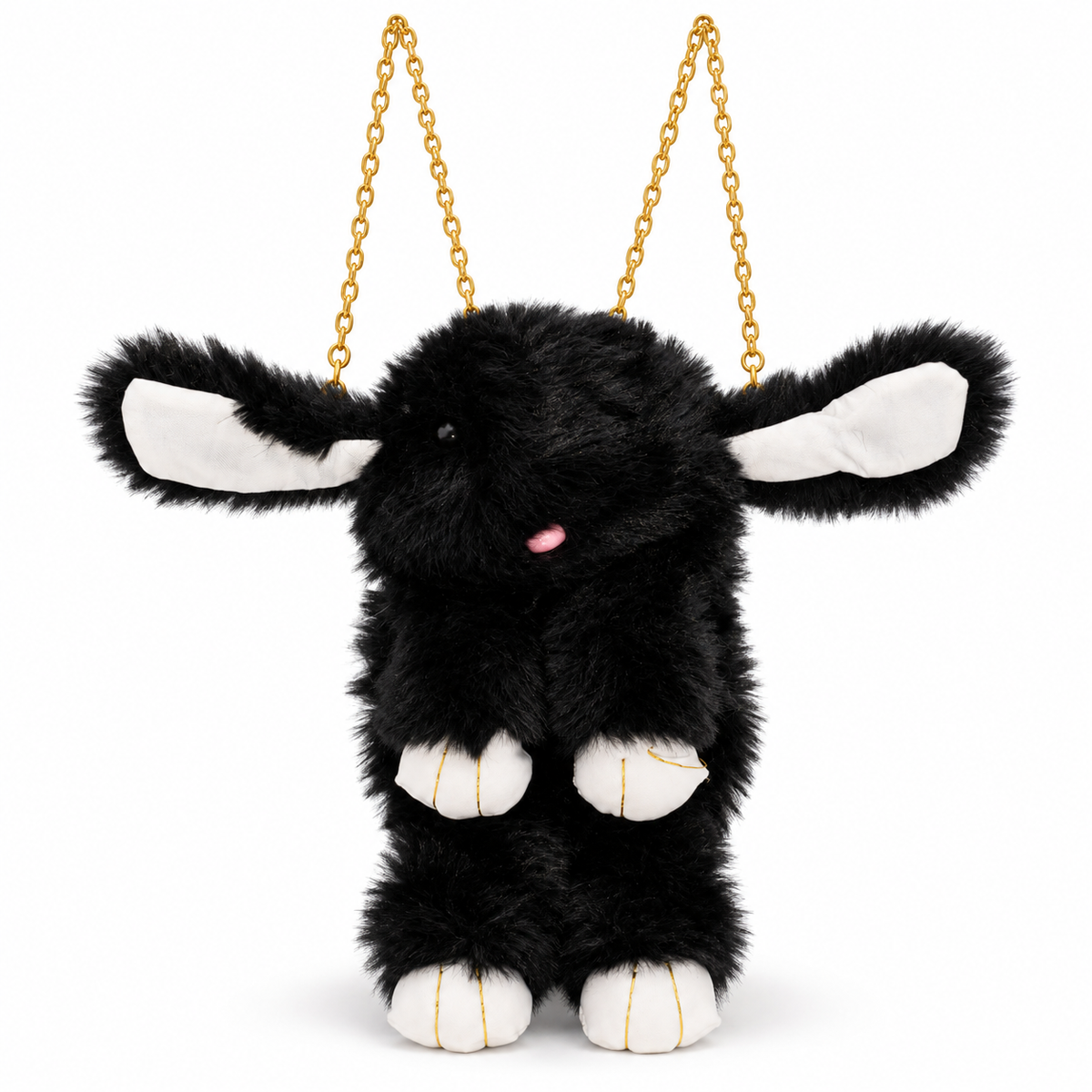 Cute Bunny Plush Sling Bag for Kids | 1 Zipper Soft Fur Crossbody Bag with Golden Chain Strap