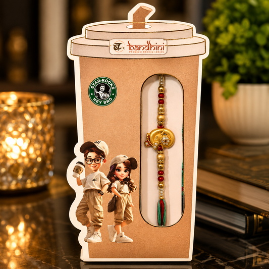 Cute Coffee Cup Rakhi Box with Premium AD Rakhi | Raksha Bandhan Special