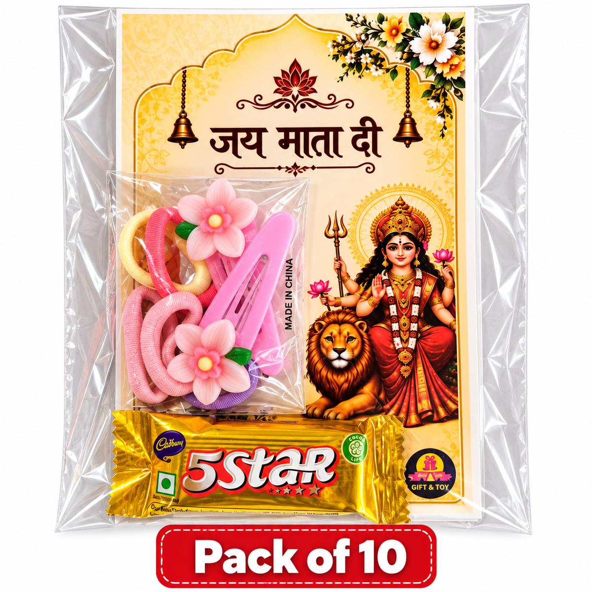Navratri Special Kids Gift Combo – Colorful Hair Clips, Mini Rubber Bands & Chocolate | Pack of 10