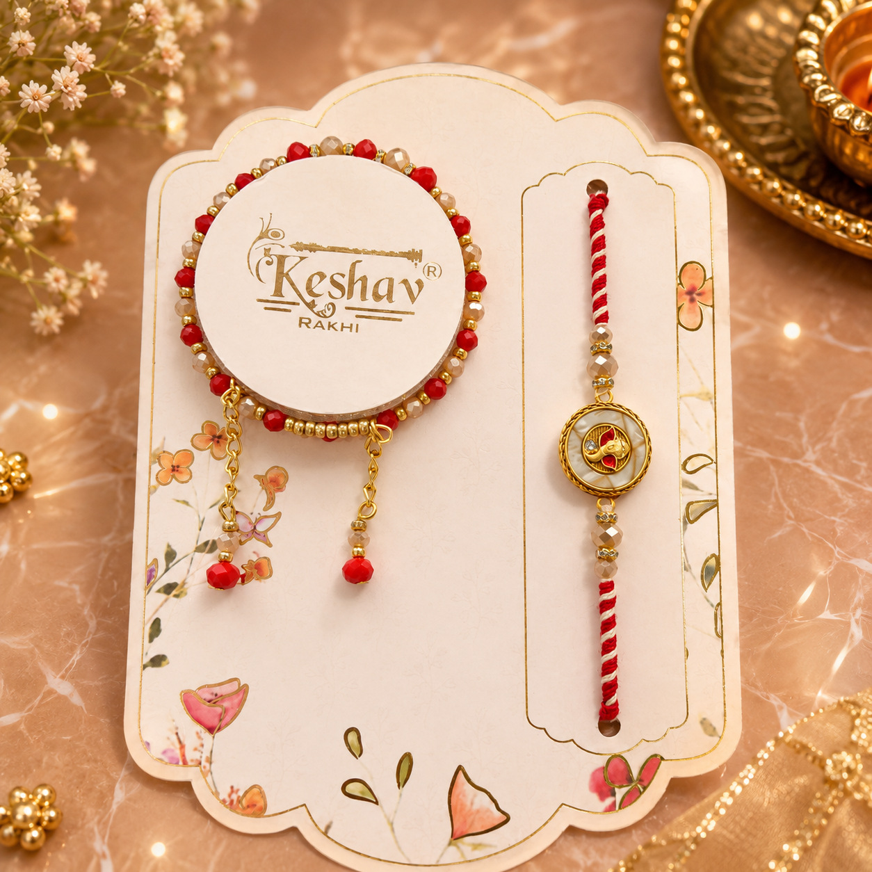 Premium AD Bhaiya Bhabhi Rakhi Set with Bracelet |Heavy Metal Charm |Designer Rakhi