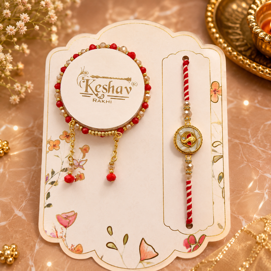 Premium AD Bhaiya Bhabhi Rakhi Set with Bracelet |Heavy Metal Charm |Designer Rakhi