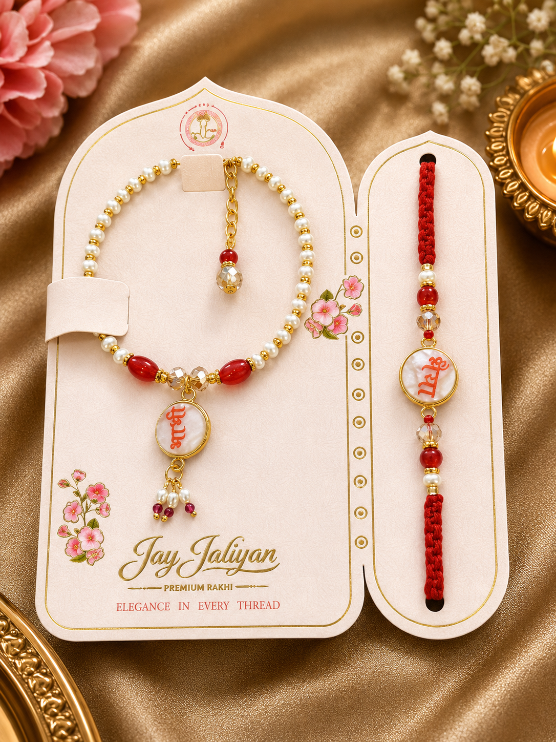 Premium Designer Rakhi Combo with Bracelet | Pearl Beads Rakhi Set