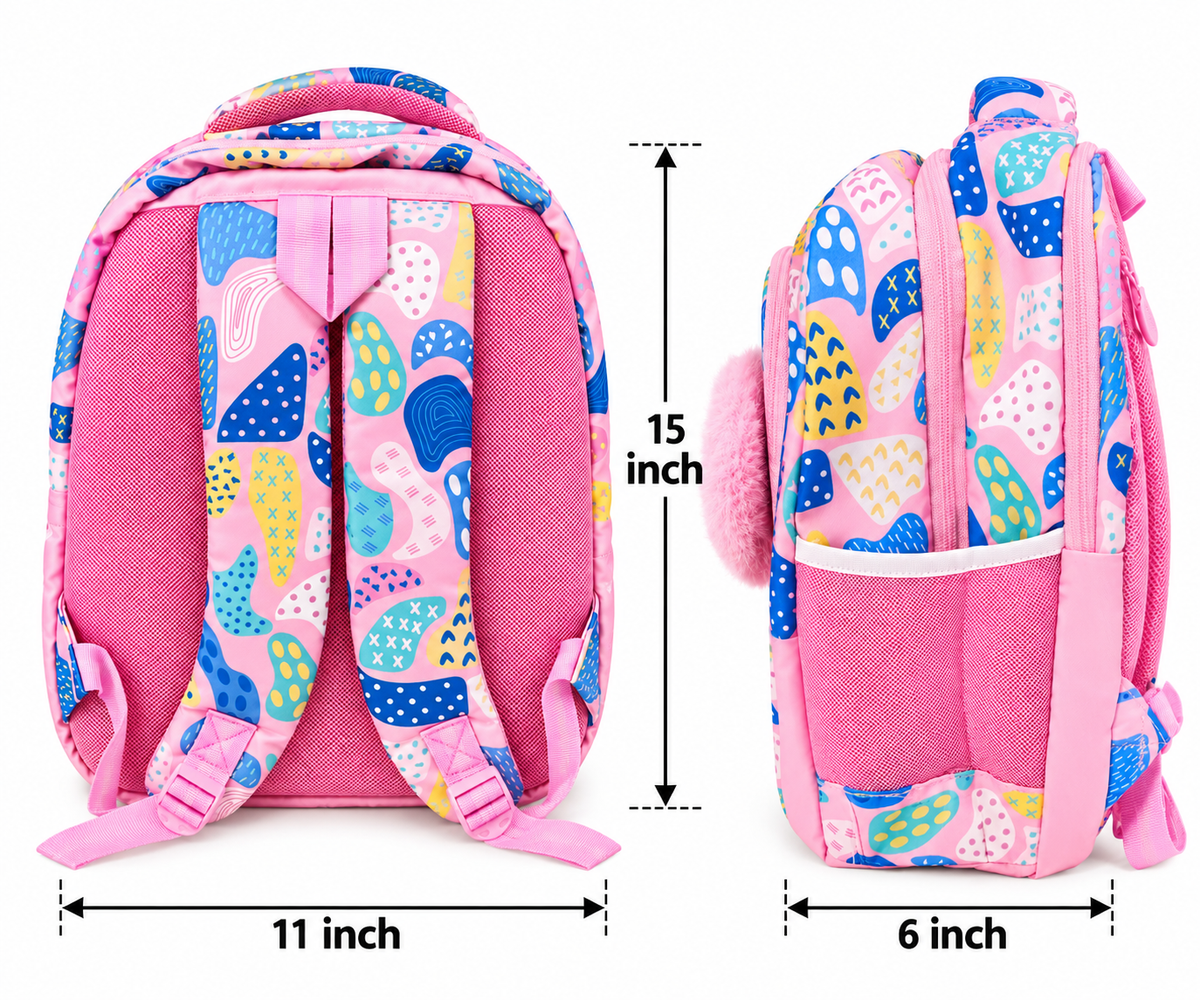 Cute Koala Design School Backpack for Girls | 3 Zipper School Bag with 2 Side Bottle Pockets | Cute Pink Printed Backpack