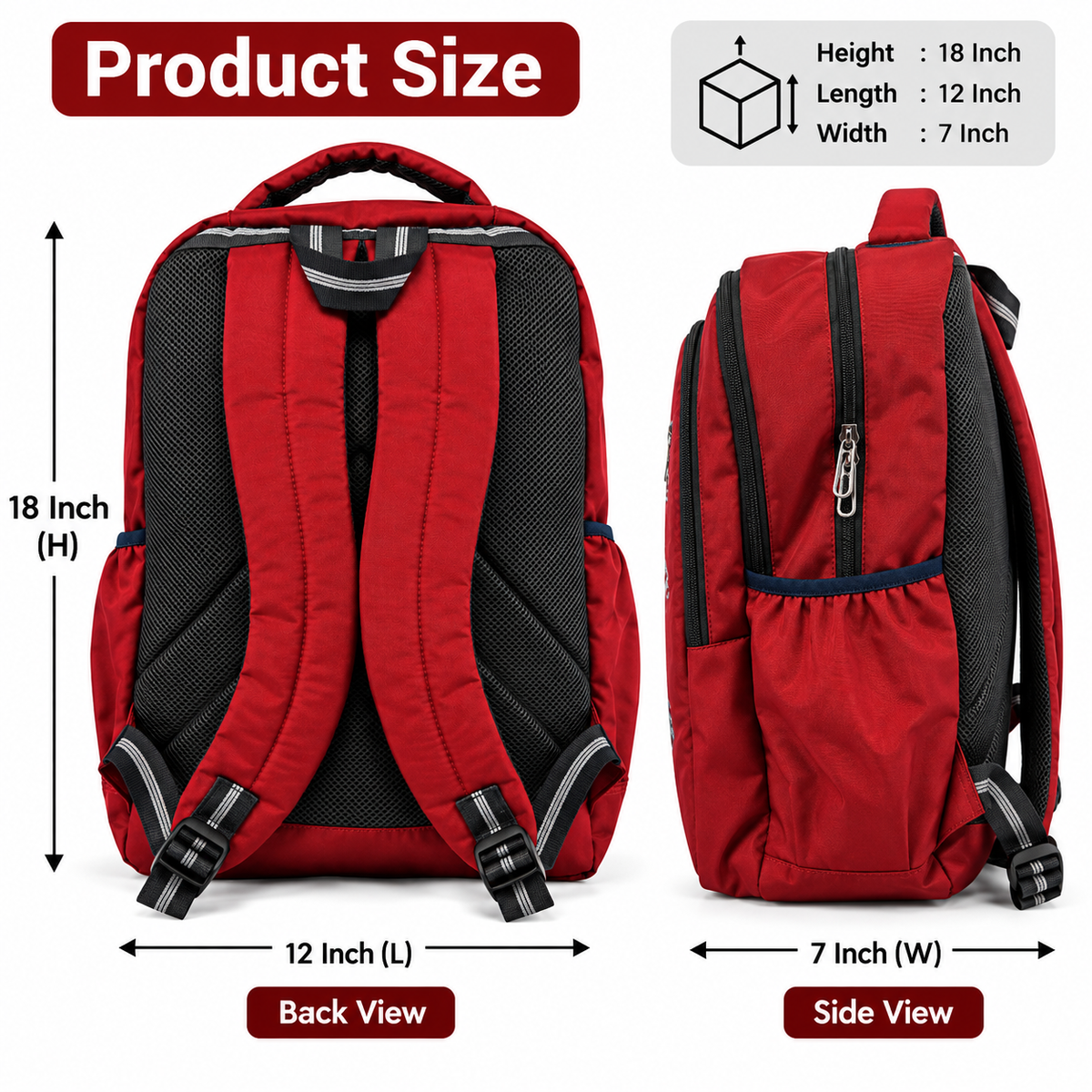 Stylish Red Backpack for School, College, Office &amp; Travel | Spacious Casual Backpack with Multiple Compartments