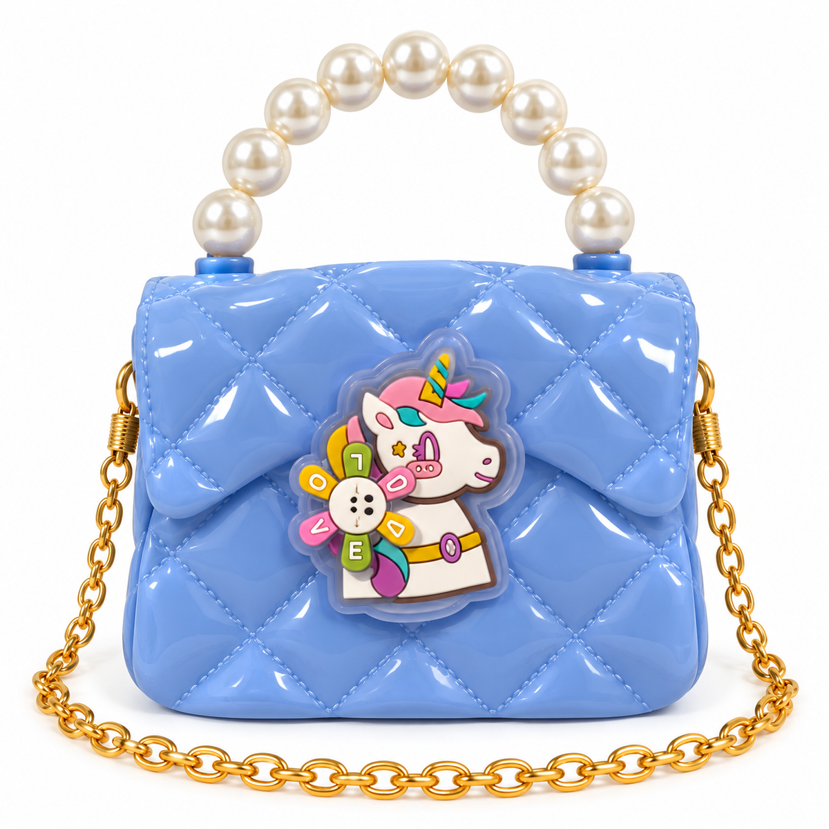 Girls Quilted Sling Bag with Pearl Handle & Gold Chain | Stylish Mini Shoulder Bag for Party & Casual Use