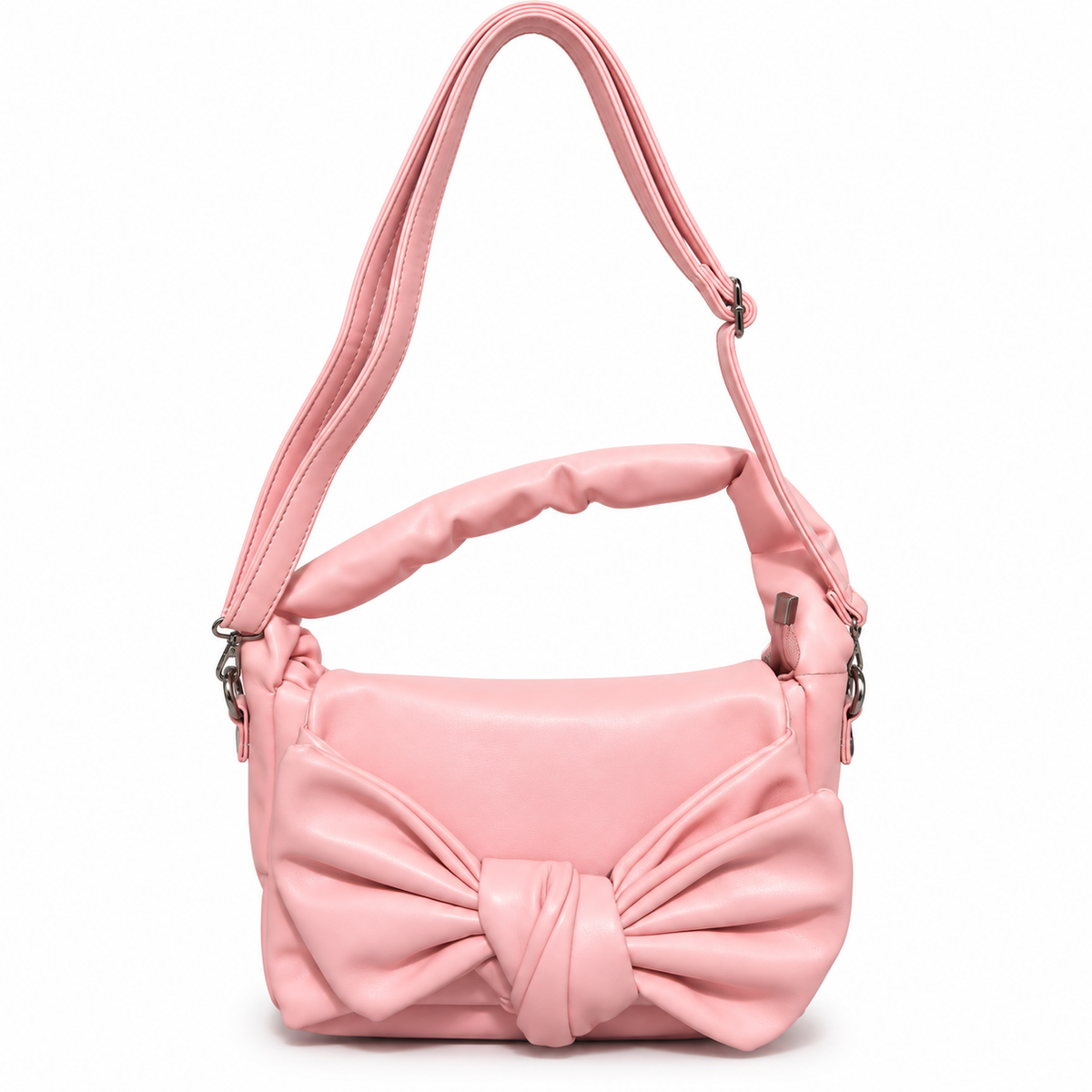 Pink Bow Shoulder Handbag | Stylish Top Handle & Adjustable Sling Strap | Cute Fashion Bag