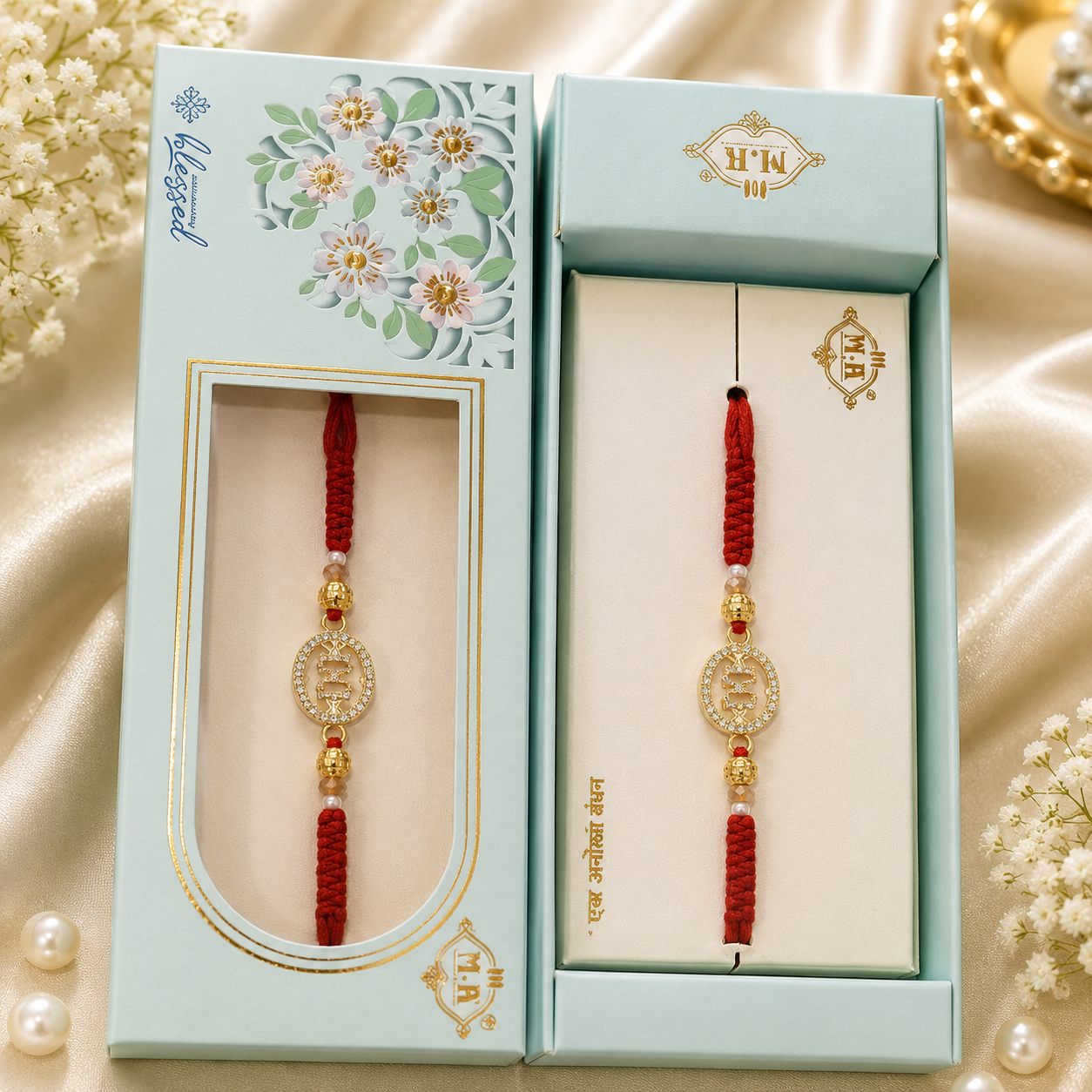 Premium AD Rakhi with Gift Box | Designer Stone Work Rakhi | Luxury Festive Rakhi