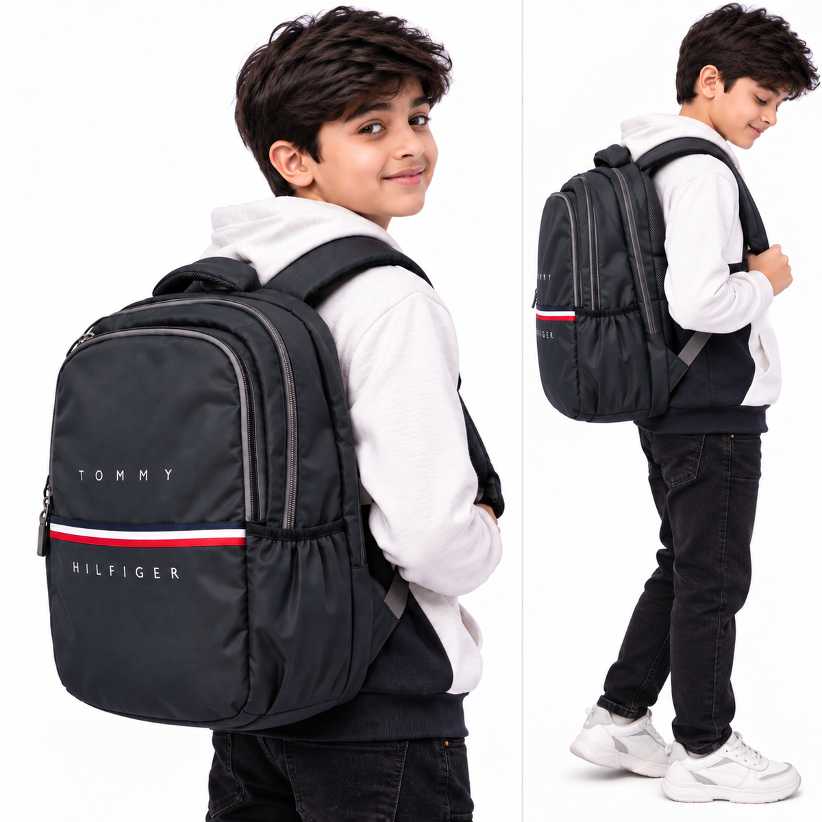Tommy Hilfiger Backpack | 4 Zipper Spacious Backpack | Stylish Travel &amp; Casual Bag with 2 Side Bottle Pockets &amp; Rain Cover
