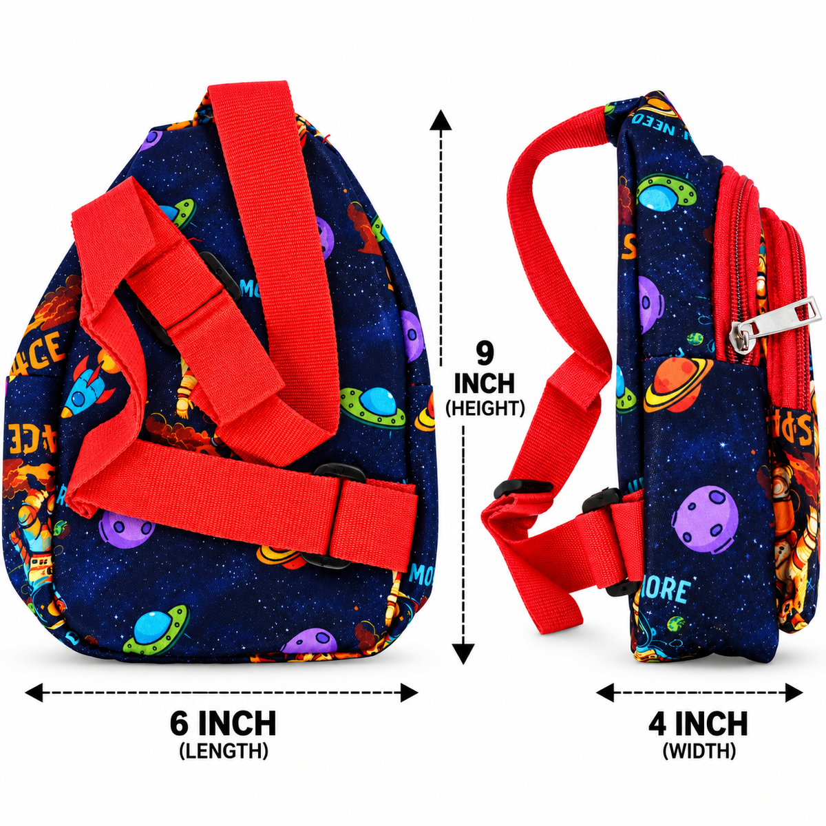 Kids Space Printed Sling Bag for Boys | 2 Zipper Compartments | Astronaut & Space Design Crossbody Bag