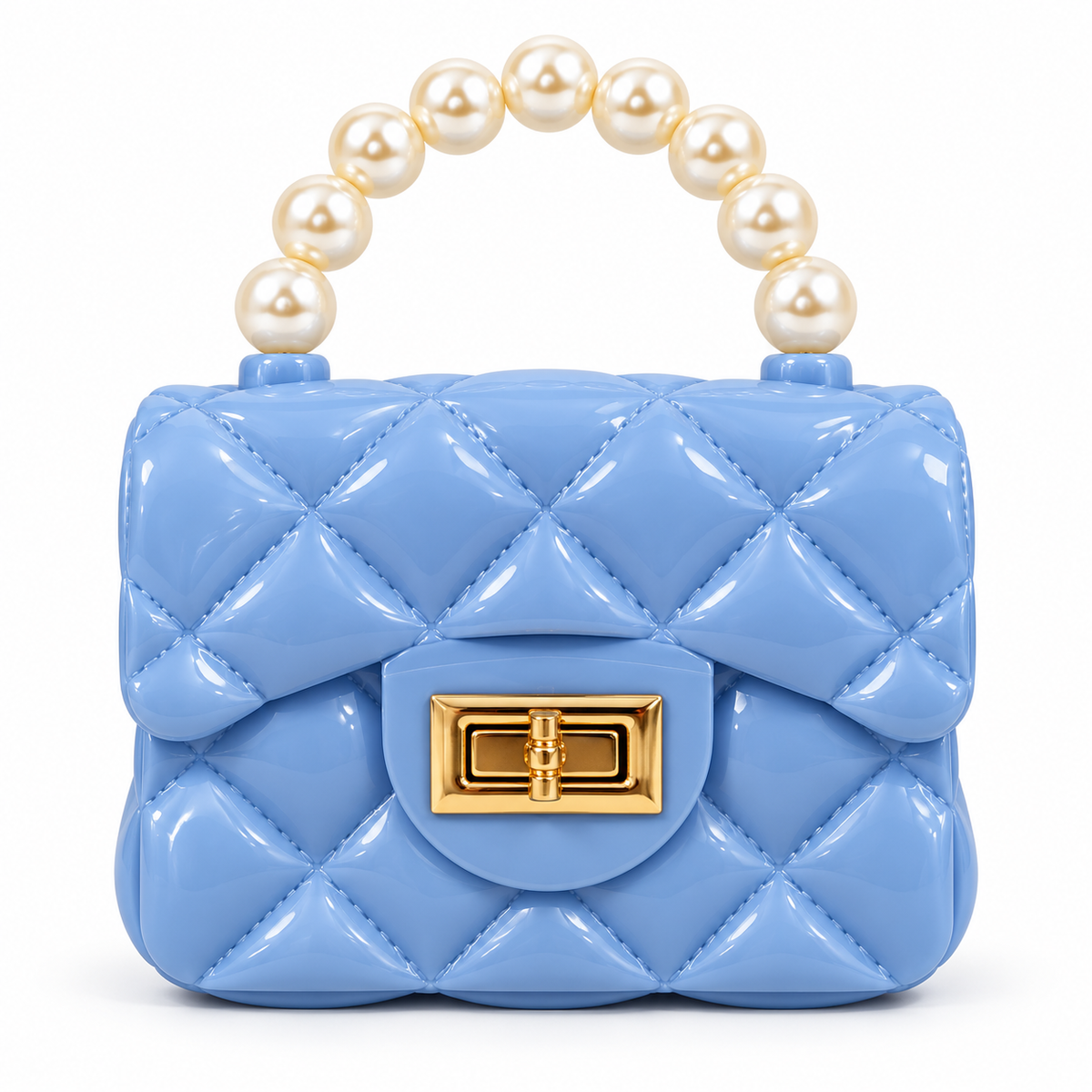 Girls Quilted Sling Bag with Pearl Handle & Gold Chain | Stylish Mini Shoulder Bag for Party & Casual Use