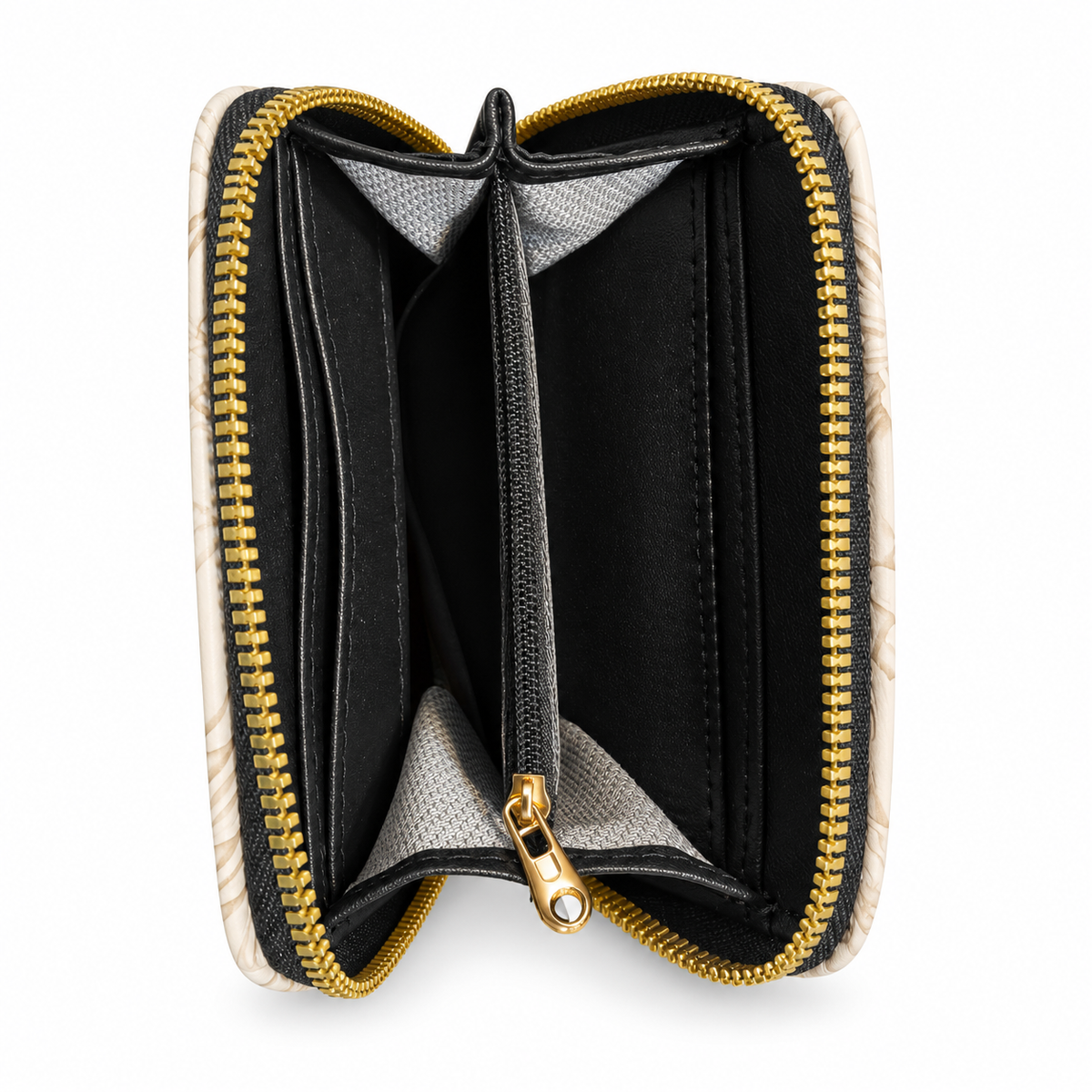 Floral embossed compact zip coin & card wallet with multiple compartments
