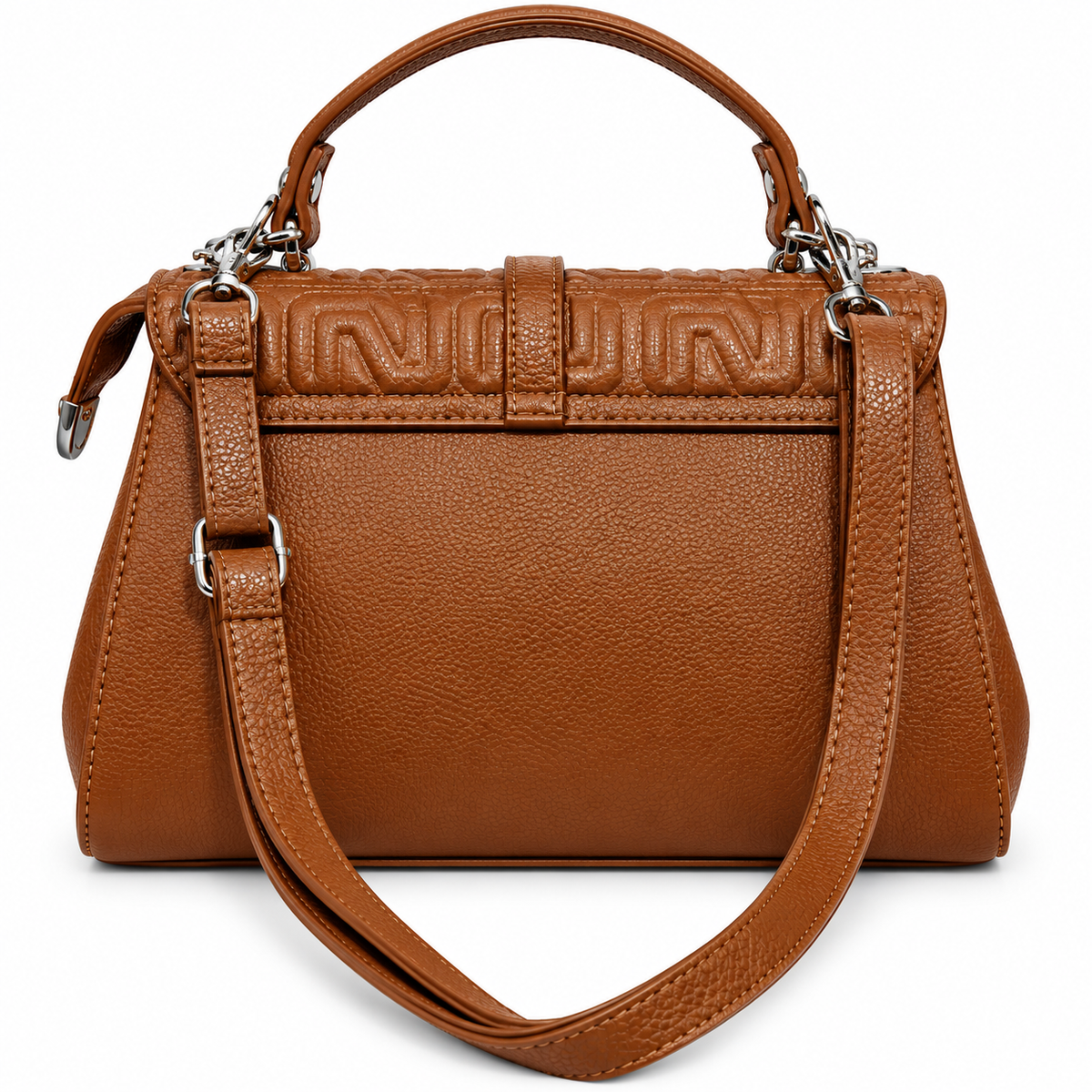 Elegant Brown Textured Handbag with Long Shoulder Strap & Mini Pouch
