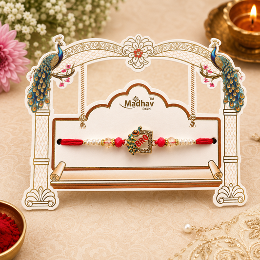 Premium AD BRO Designer Rakhi for Brother – Peacock Theme Rakhi