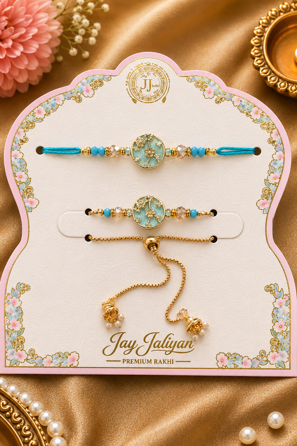 Premium AD Rakhi &amp; Bracelet Combo Set | Heavy Metal Charm Designer Collection