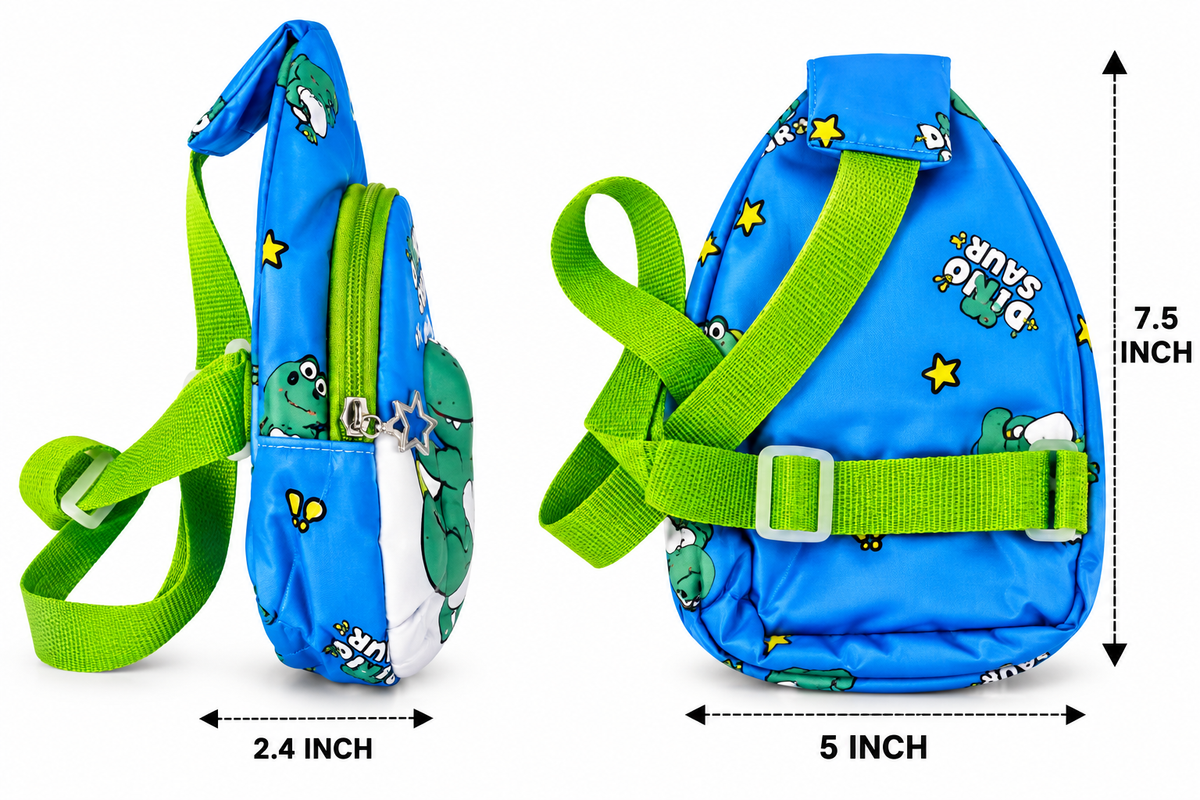 Kids 3D Cartoon Sling Bag for Boys | Single Zipper Crossbody Shoulder Bag | Cute Character Design