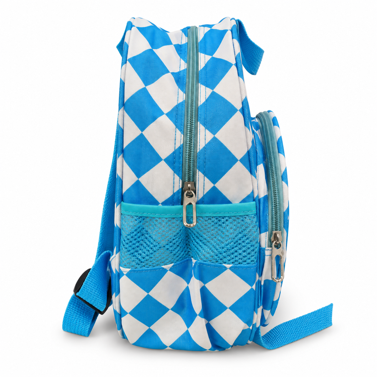 Kids School Backpack for Boys & Girls | 2 Zipper Spacious School Bag with 2 Side Pockets | Cute Blue Printed Backpack
