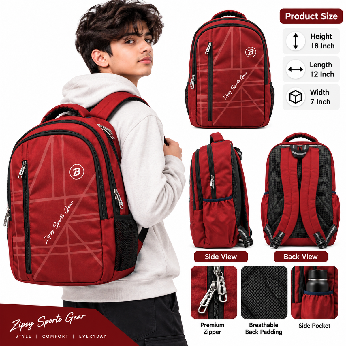 Stylish Red Backpack for School, College, Office &amp; Travel | Spacious Casual Backpack with Multiple Compartments