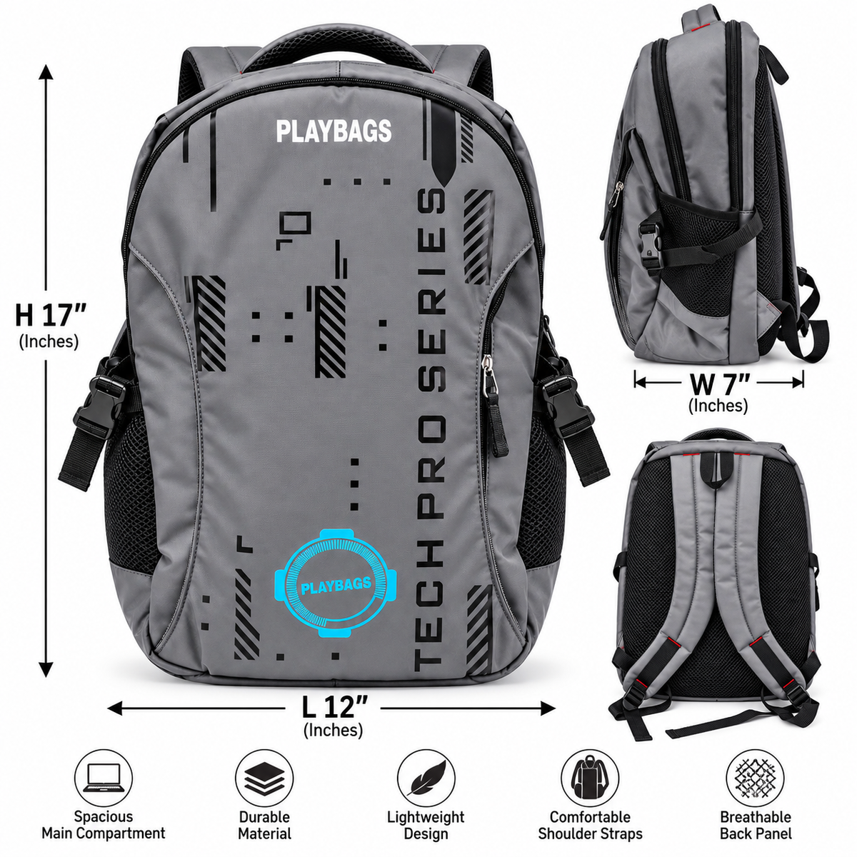 Playbags Stylish Backpack | Spacious Multi-Compartment Backpack with 2 Side Bottle Pockets