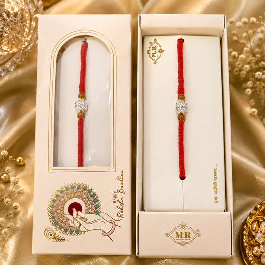 Elegant AD Stone Floral Rakhi – Premium Handcrafted Red Thread Box Packing Raksha Bandhan Special